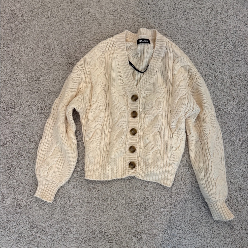 NAADAM Cream Cable Knit Cardigan